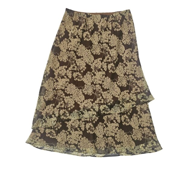Cato Woman Brown Beige Floral Layered Wrap Style Chiffon Maxi Skirt Size 18/20W - Picture 3 of 10
